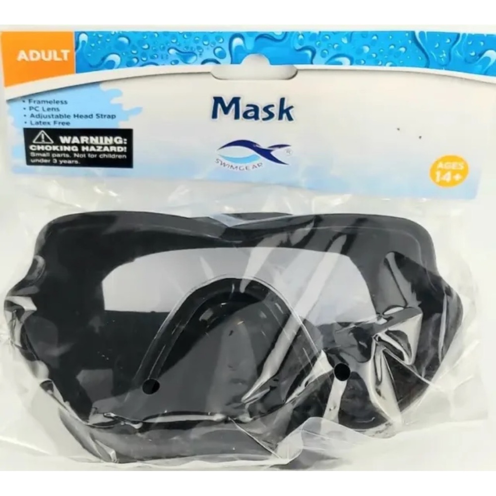 4/$20 Swimgear ADULT SwimMask Adjustable PC Lens Latex Free - Ages14+ black